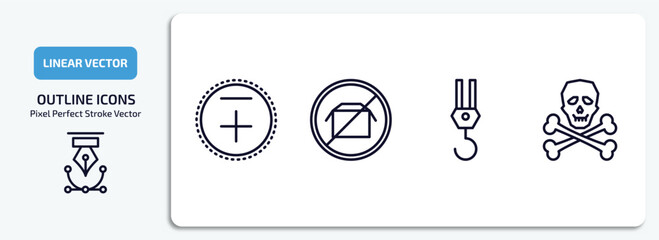 Poster - signs outline icons set. signs thin line icons pack included less plus, no packing, hoist, death vector.