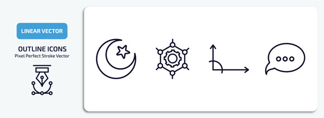 Poster - shapes outline icons set. shapes thin line icons pack included islamic moon, framework, angle of acute, speech bubble black vector.