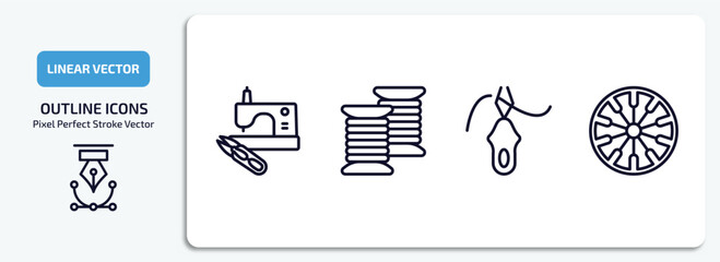 Poster - sew outline icons set. sew thin line icons pack included sewing clip art, coil, threading, spokes vector.