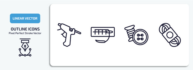 Poster - sew outline icons set. sew thin line icons pack included hot glue, suture, sewing tools, wool vector.