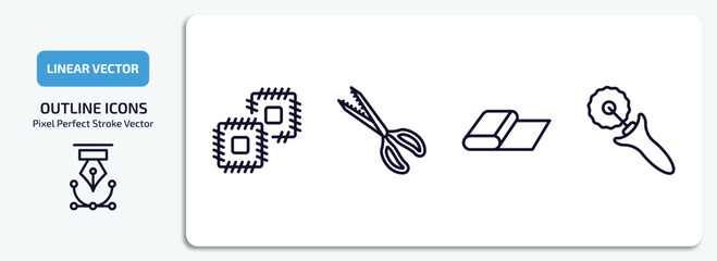Aufkleber - sew outline icons set. sew thin line icons pack included patch, pinking shears, fabric, tracing wheel vector.