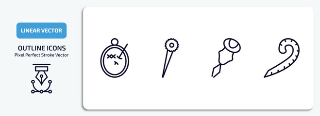 Poster - sew outline icons set. sew thin line icons pack included embroidery, pin, threader, french curve vector.