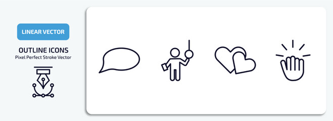 Poster - people outline icons set. people thin line icons pack included chat balloon, ticket collector, two hearts, knocking vector.