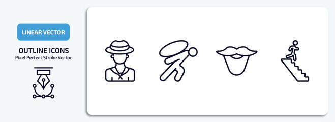 Poster - people outline icons set. people thin line icons pack included colombian, burden, beard, walking downstairs vector.
