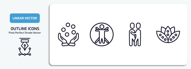 Poster - people outline icons set. people thin line icons pack included juggling ball, vitruvian man, snuggle, bohemian vector.