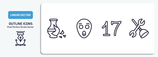 Poster - other outline icons set. other thin line icons pack included broken vase, scared smile, seventeen, plumbering vector.