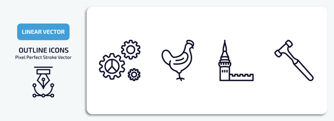 Poster - other outline icons set. other thin line icons pack included mechanical gears, chichen hen, kremln, work hammer vector.