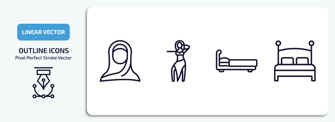 Poster - other outline icons set. other thin line icons pack included araba woman, belly dance, sleeping bed, hotel bed vector.