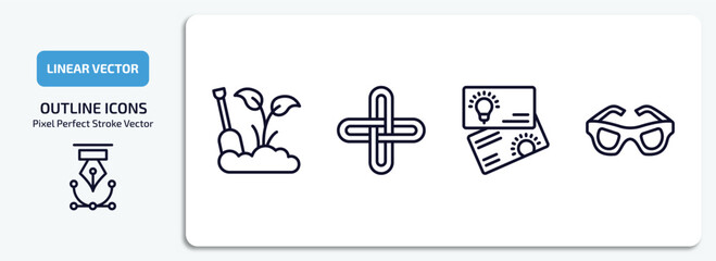 Poster - other outline icons set. other thin line icons pack included garden work, interlock, idea business card, vintage eyeglasses vector.
