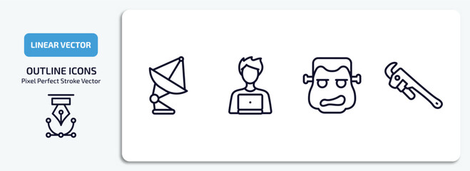Poster - other outline icons set. other thin line icons pack included satelite antenna, it specialist, monster, pipe wrench vector.