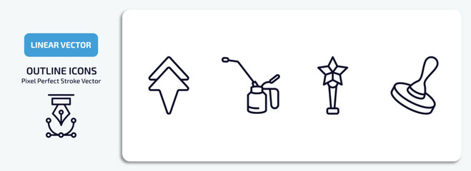 Poster - other outline icons set. other thin line icons pack included arrowup, oil can, star prize, wooden stamper vector.