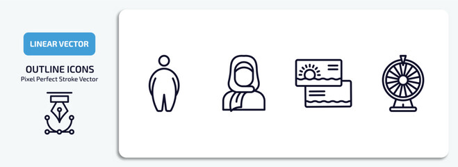 Poster - other outline icons set. other thin line icons pack included overweight, arab woman with hijab, sea business card, loto vector.