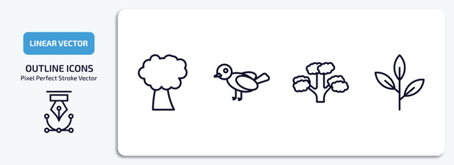 Poster - nature outline icons set. nature thin line icons pack included pin cherry tree, bird, pitch pine tree, green tea vector.
