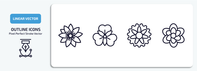 Wall Mural - nature outline icons set. nature thin line icons pack included hypericum, alstroemeria, aster, anemone vector.