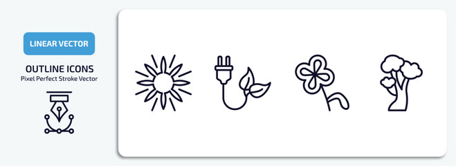 Poster - nature outline icons set. nature thin line icons pack included sun flare, eco energy source, floral decorations, american beech tree vector.