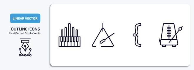 Poster - music and media outline icons set. music and media thin line icons pack included organ, music triangle, bracket, metronome vector.