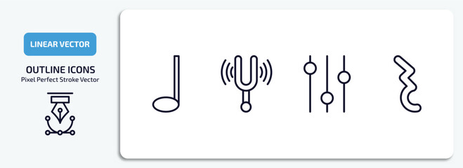 Poster - music and media outline icons set. music and media thin line icons pack included crotchet, diapason, music player tings, quarter note rest vector.