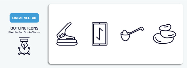 Poster - miscellaneous outline icons set. miscellaneous thin line icons pack included puncher, rune, measuring spoon, pebble vector.