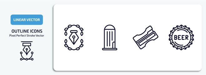 Poster - miscellaneous outline icons set. miscellaneous thin line icons pack included will, granary, sharpen, beer cap vector.