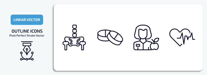 Poster - medical outline icons set. medical thin line icons pack included p, tablets, nutrionist, cardiogram vector.