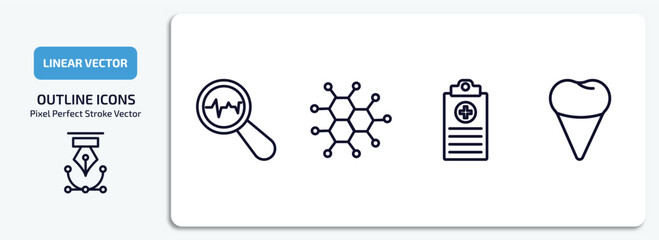 Poster - medical outline icons set. medical thin line icons pack included diagtic, molecular configuration, medical records, premolar vector.