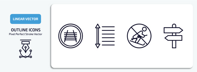 Poster - maps and flags outline icons set. maps and flags thin line icons pack included rail crossing, spacing, no skiing, divarication vector.