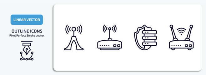 Poster - internet security outline icons set. internet security thin line icons pack included wireless connection, router, server security, wireless router vector.