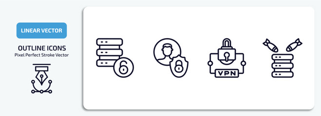 Poster - internet security outline icons set. internet security thin line icons pack included data unclocked, privacy, virtual private network, ddos vector.