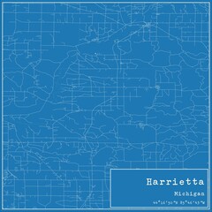 Blueprint US city map of Harrietta, Michigan.