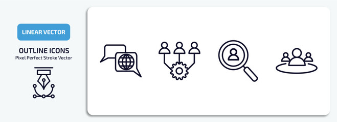 Poster - human resources outline icons set. human resources thin line icons pack included language, onboarding, hiring, human resources vector.