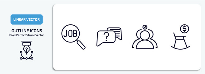 Poster - human resources outline icons set. human resources thin line icons pack included job search, intervi