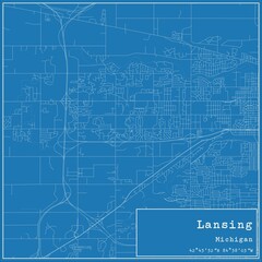  Blueprint US city map of Lansing, Michigan.