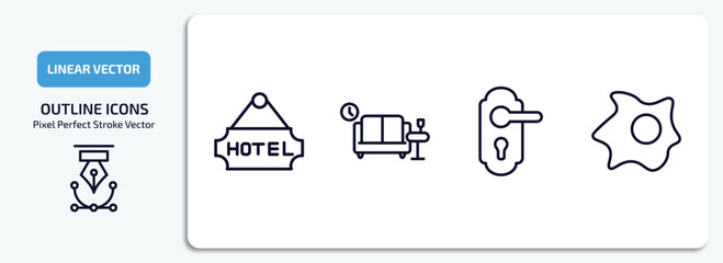 Poster - hotel and restaurant outline icons set. hotel and restaurant thin line icons pack included hotel, lounge, doorknob, fried egg vector.