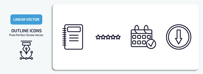 Poster - hotel and restaurant outline icons set. hotel and restaurant thin line icons pack included agenda, five stars, reservation, go down vector.