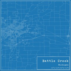  Blueprint US city map of Battle Creek, Michigan.