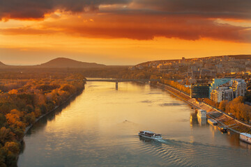Poster - Bratislava castle,parliament and Danube river and beautiful fall day,Slovakia