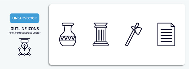 Poster - history outline icons set. history thin line icons pack included vase, columns, ancient weapon, paper vector.