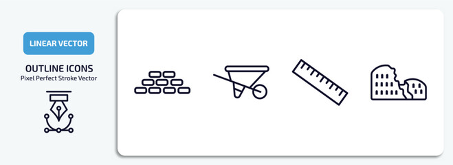 Poster - history outline icons set. history thin line icons pack included bricks, wheelbarrow, ruler, colosseum vector.