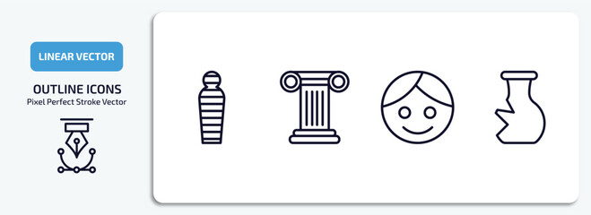 Poster - history outline icons set. history thin line icons pack included mummy, column, face, archaeological vector.