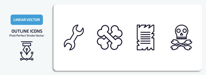 Poster - history outline icons set. history thin line icons pack included tool, bones, old paper, skeleton vector.