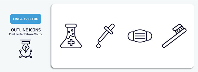 Poster - medical outline icons set. medical thin line icons pack included medical substance, pipette, mask, tooth brush vector.