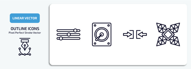 Poster - geometry outline icons set. geometry thin line icons pack included adjust, disk, constraint, polygonal windmill vector.