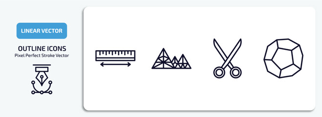 Poster - geometry outline icons set. geometry thin line icons pack included measure, polygonal mountains, cut, dodecahedron vector.