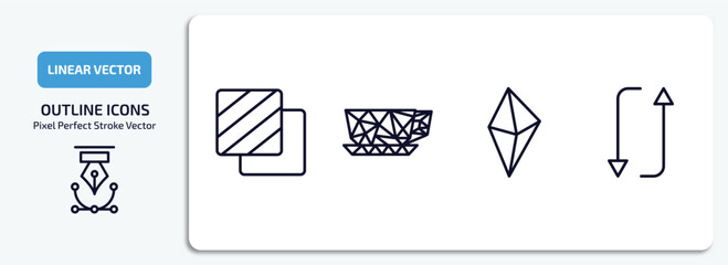Poster - geometric figure outline icons set. geometric figure thin line icons pack included foreground, polygonal coffee cup, octahedron, flip vector.