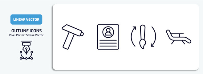 Poster - general outline icons set. general thin line icons pack included nail puller, profile list, history brush, deckchair vector.