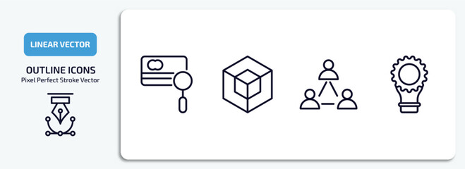 Poster - general outline icons set. general thin line icons pack included credit score, 3d modeling, business networking, fintech innovation vector.