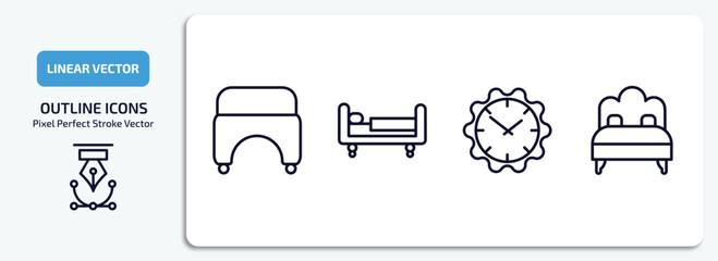 Poster - furniture & household outline icons set. furniture & household thin line icons pack included hassock, daybed, wall clock, sleigh bed vector.