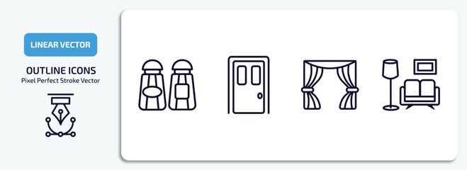 Poster - furniture & household outline icons set. furniture & household thin line icons pack included salt and pepper shakers, door, curtain, living room vector.