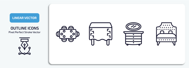 Poster - furniture & household outline icons set. furniture & household thin line icons pack included dining table, table linens, lowboy, headboard vector.
