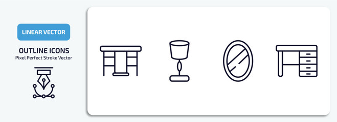 Poster - furniture & household outline icons set. furniture & household thin line icons pack included gateleg table, lamps, mirror, desk vector.